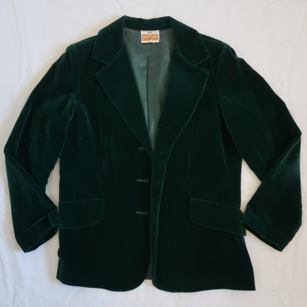 Vintage Koret of California Green Velvet Classic Womens Blazer Jacket